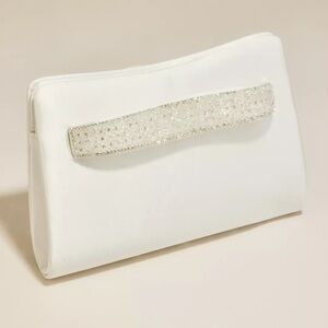 Ivory Crystal Handle Satin Clutch